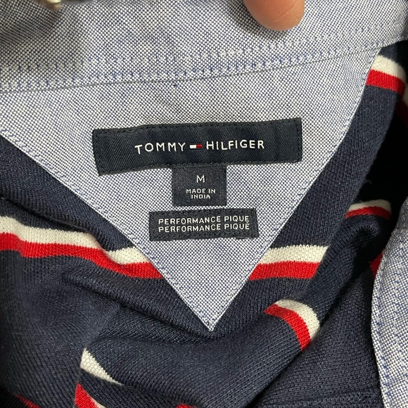 EUC Men’s Size Medium Tommy Hilfiger Performance Pique Striped Polo Shirt Navy - Picture 9 of 12